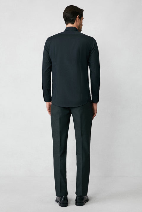 Black Long Sleeve Slim Fit Button-Down Collar Cotton Non-Iron Shirt