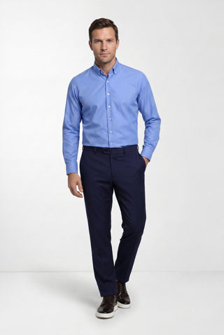  Aqua Mavisi Uzun Kol Slim Fit Düğmeli Yaka Pamuklu Non Iron Ütü Gerektirmeyen Gömlek
