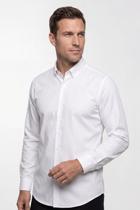 White Long Sleeve Slim Fit Button-Down Collar Cotton Non-Iron Shirt