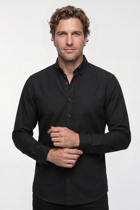 Black Long Sleeve Slim Fit Button-Down Collar Cotton Easy-Iron Four Seasons Oxford Shirt
