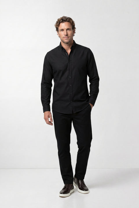 Black Long Sleeve Slim Fit Button-Down Collar Cotton Easy-Iron Four Seasons Oxford Shirt