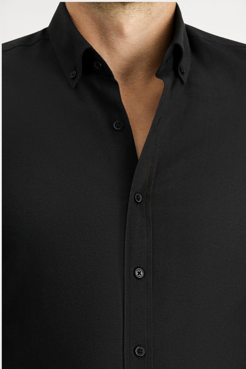 Black Long Sleeve Slim Fit Button-Down Collar Cotton Easy-Iron Four Seasons Oxford Shirt