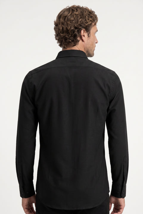Black Long Sleeve Slim Fit Button-Down Collar Cotton Easy-Iron Four Seasons Oxford Shirt