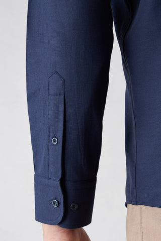  Koyu Lacivert Uzun Kol Slim Fit Düğmeli Yaka Pamuklu Kolay Ütülenebilir 4 Mevsim Oxford Gömlek