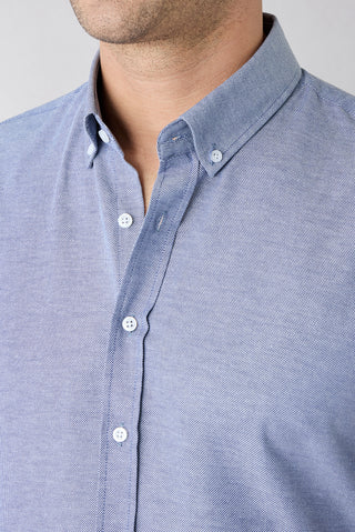  Koyu Mavi  Uzun Kol Slim Fit Düğmeli Yaka Pamuklu Kolay Ütülenebilir 4 Mevsim Oxford Gömlek