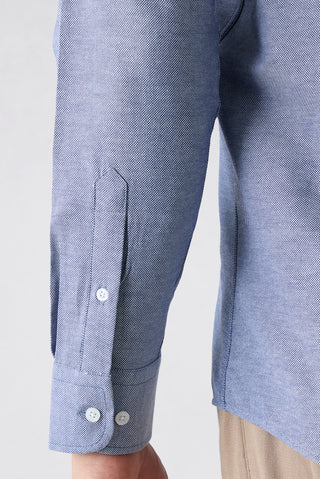  Koyu Mavi  Uzun Kol Slim Fit Düğmeli Yaka Pamuklu Kolay Ütülenebilir 4 Mevsim Oxford Gömlek