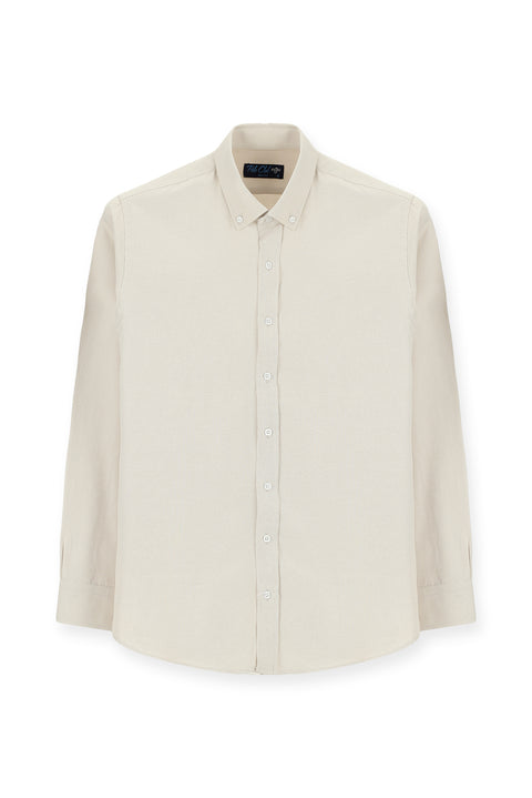 Medium Beige Long Sleeve Slim Fit Button-Down Collar Cotton Easy-Iron Four Seasons Oxford Shirt