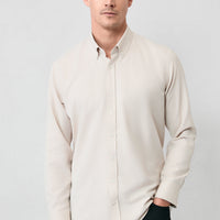 Medium Beige Long Sleeve Slim Fit Button-Down Collar Cotton Easy-Iron Four Seasons Oxford Shirt