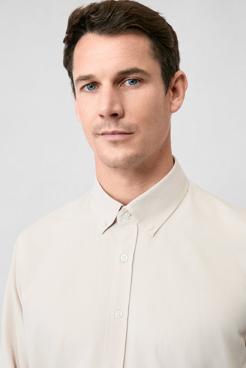 Medium Beige Long Sleeve Slim Fit Button-Down Collar Cotton Easy-Iron Four Seasons Oxford Shirt