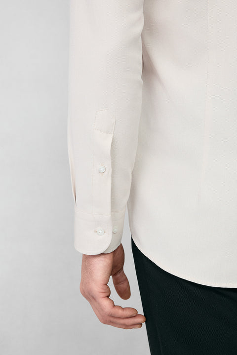 Medium Beige Long Sleeve Slim Fit Button-Down Collar Cotton Easy-Iron Four Seasons Oxford Shirt