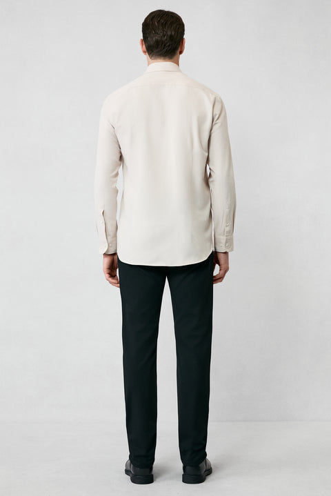 Medium Beige Long Sleeve Slim Fit Button-Down Collar Cotton Easy-Iron Four Seasons Oxford Shirt