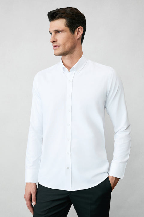 White Long Sleeve Slim Fit Button-Down Collar Cotton Easy-Iron Four Seasons Oxford Shirt