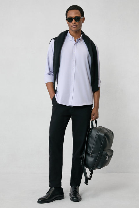 Lilac Long Sleeve Slim Fit Button-Down Collar Cotton Easy-Iron Four Seasons Oxford Shirt