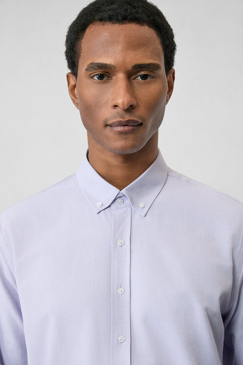 Lilac Long Sleeve Slim Fit Button-Down Collar Cotton Easy-Iron Four Seasons Oxford Shirt