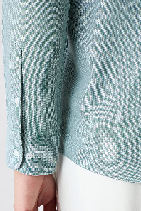 Mint Yeşili Uzun Kol Slim Fit Düğmeli Yaka Pamuklu Kolay Ütülenebilir 4 Mevsim Oxford Gömlek