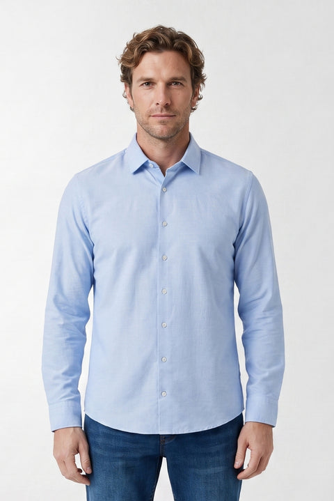 Light Blue Long Sleeve Slim Fit Classic Collar Cotton Easy-Iron Oxford Four Seasons Shirt