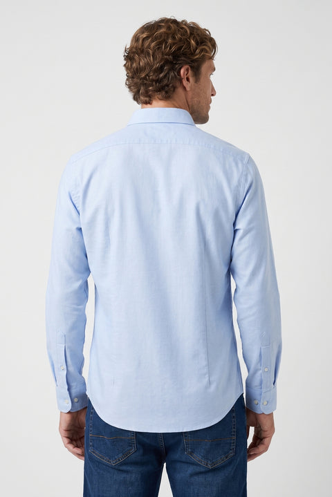 Light Blue Long Sleeve Slim Fit Classic Collar Cotton Easy-Iron Oxford Four Seasons Shirt