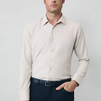 Medium Beige Long Sleeve Slim Fit Classic Collar Cotton Easy-Iron Oxford 4 Seasons Shirt