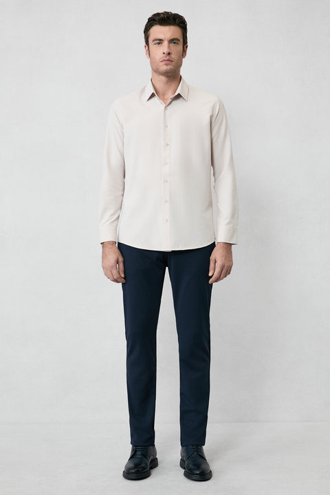 Medium Beige Long Sleeve Slim Fit Classic Collar Cotton Easy-Iron Oxford 4 Seasons Shirt