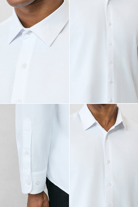 Beyaz Uzun Kol Slim Fit Klasik Yaka Pamuklu Kolay Ütülenebilir Oxford 4 Mevsim Gömlek