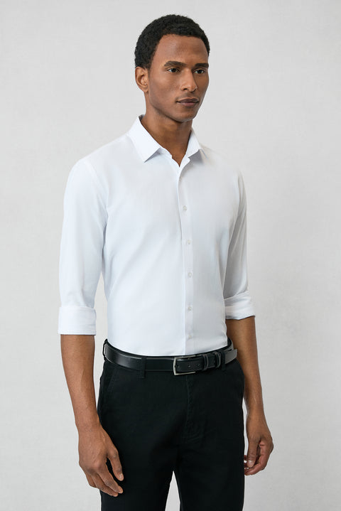 Beyaz Uzun Kol Slim Fit Klasik Yaka Pamuklu Kolay Ütülenebilir Oxford 4 Mevsim Gömlek