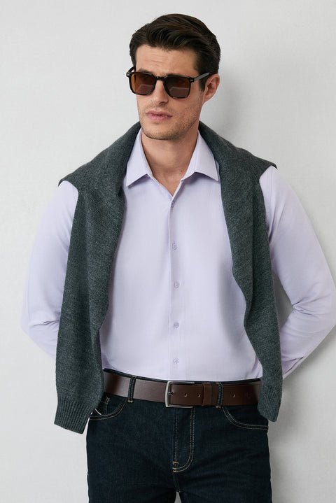 Lilac Long Sleeve Slim Fit Classic Collar Cotton Easy-Iron Oxford 4 Seasons Shirt