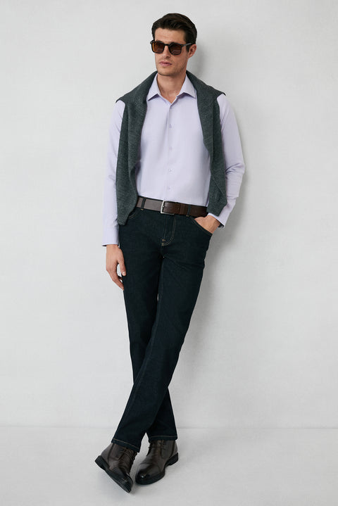 Lilac Long Sleeve Slim Fit Classic Collar Cotton Easy-Iron Oxford 4 Seasons Shirt
