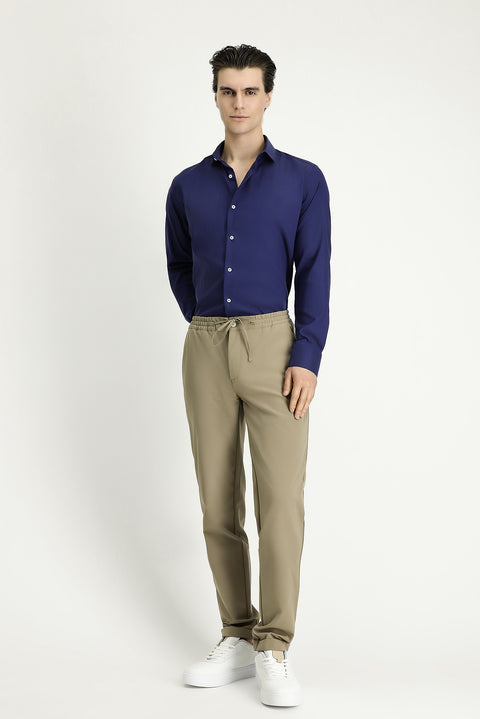 Dark Navy Techno-Line Long Sleeve Slim Fit Classic Shirt