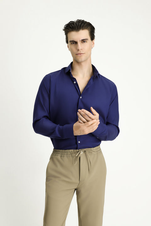 Dark Navy Techno-Line Long Sleeve Slim Fit Classic Shirt