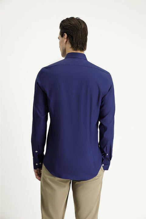 Dark Navy Techno-Line Long Sleeve Slim Fit Classic Shirt