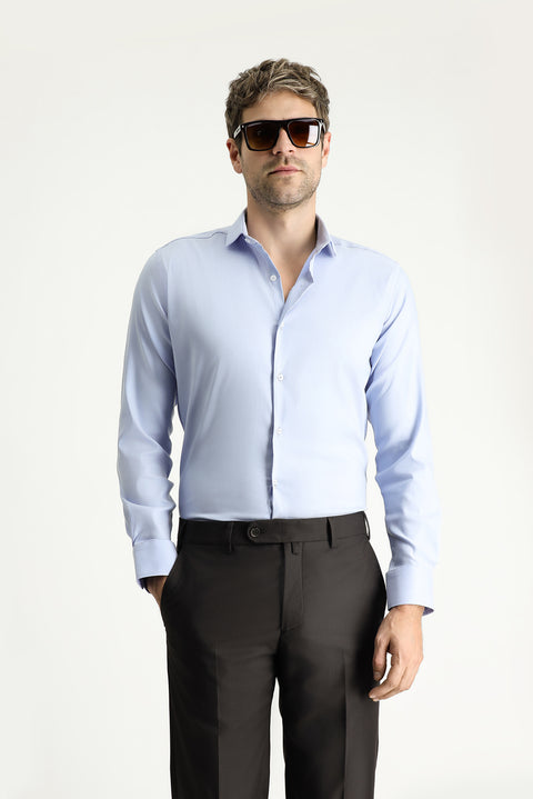 Light Blue Techno-Line Long Sleeve Slim Fit Classic Shirt