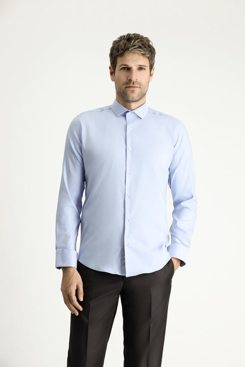 Light Blue Techno-Line Long Sleeve Slim Fit Classic Shirt