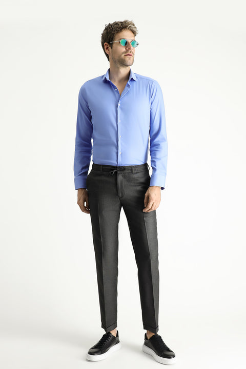 Dark Blue Techno-Line Long Sleeve Slim Fit Classic Shirt