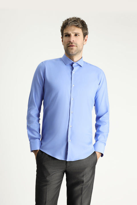 Dark Blue Techno-Line Long Sleeve Slim Fit Classic Shirt