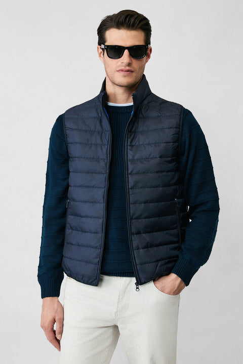 Dark Navy High Collar Zip-Up Quilted Sports Padded Vest