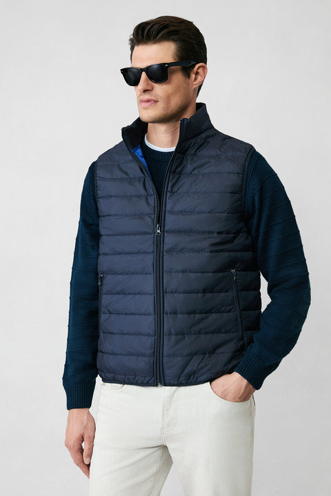Dark Navy High Collar Zip-Up Quilted Sports Padded Vest