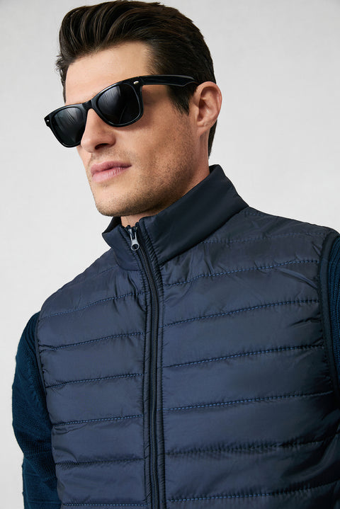 Dark Navy High Collar Zip-Up Quilted Sports Padded Vest