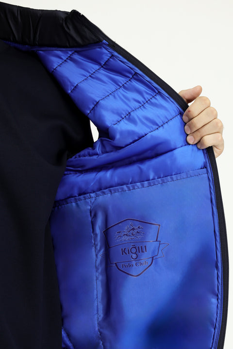 Dark Navy High Collar Zip-Up Quilted Sports Padded Vest