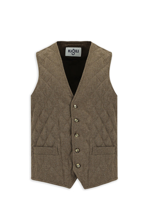 Dark Brown Slim Fit Patterned Wool Vest