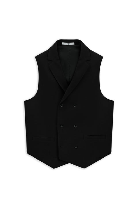 Black Slim Fit Narrow Cut Patterned Classic Double-Breasted Vest