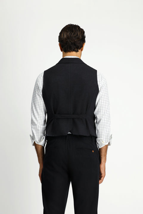 Black Slim Fit Narrow Cut Patterned Classic Double-Breasted Vest