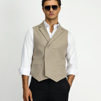 Medium Mink Slim Fit Narrow Cut Patterned Classic Double-Breasted Vest