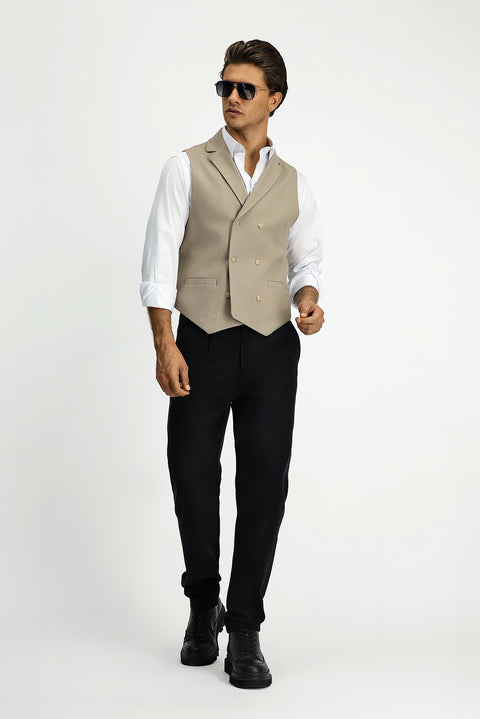 Medium Mink Slim Fit Narrow Cut Patterned Classic Double-Breasted Vest
