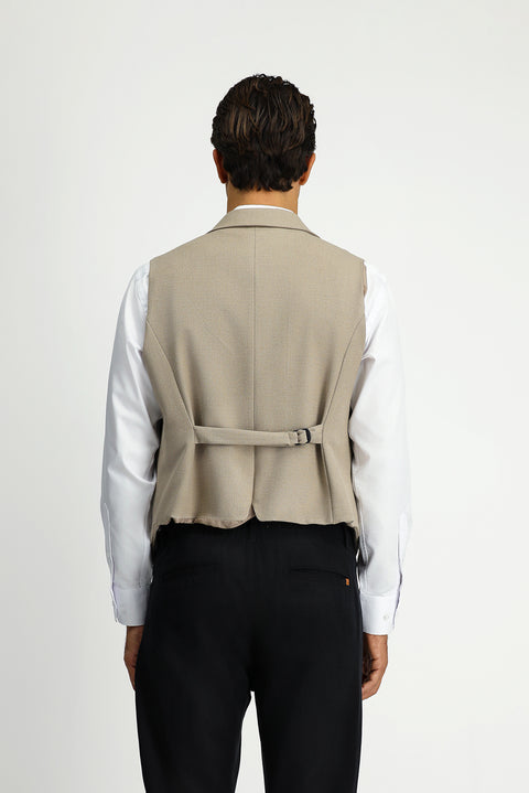Medium Mink Slim Fit Narrow Cut Patterned Classic Double-Breasted Vest