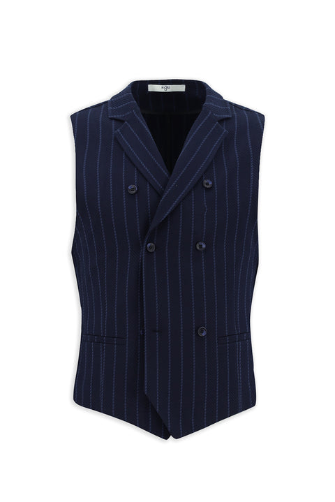 Dark Navy Slim Fit Striped Classic Double-Breasted Vest