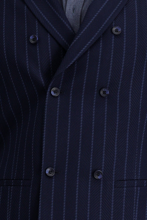 Dark Navy Slim Fit Striped Classic Double-Breasted Vest