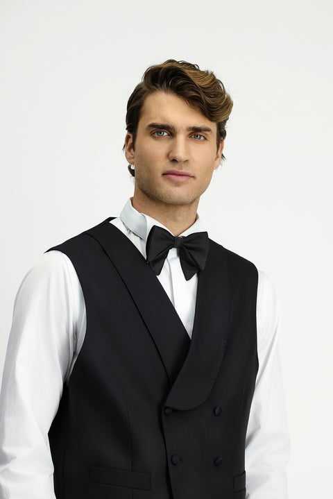 Black Regular Fit Double-Breasted Classic Tuxedo Vest