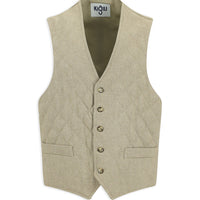 Light Beige Slim Fit Patterned Quilted Wool Vest