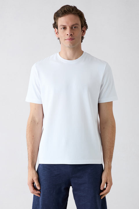 Beyaz Bisiklet Yaka Regular Fit %100 Pamuk Basic Tişört