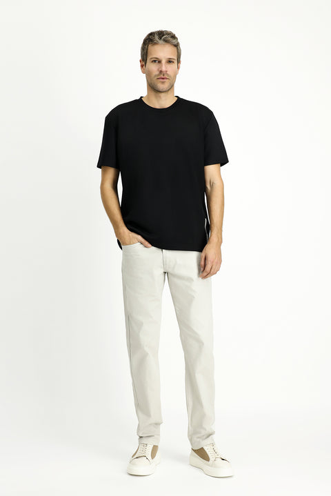 Black Crew Neck Oversize Lycra Printed T-Shirt